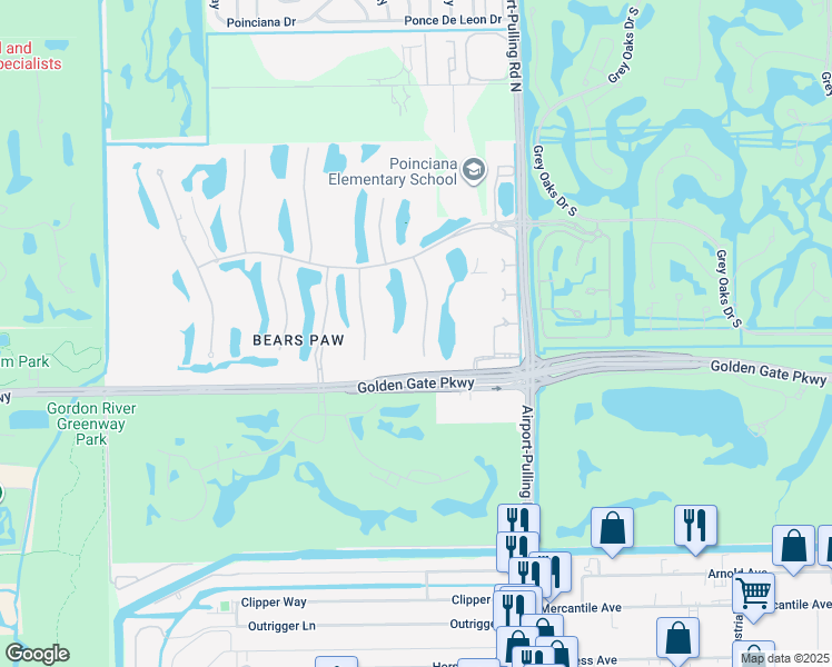 map of restaurants, bars, coffee shops, grocery stores, and more near 1525 Marsh Wren Lane in Naples