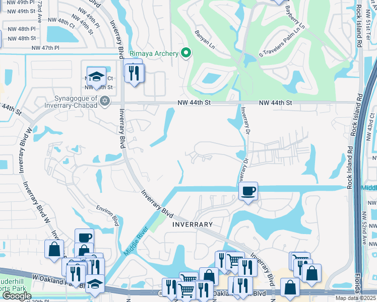 map of restaurants, bars, coffee shops, grocery stores, and more near 6300 South Falls Circle Drive in Lauderhill