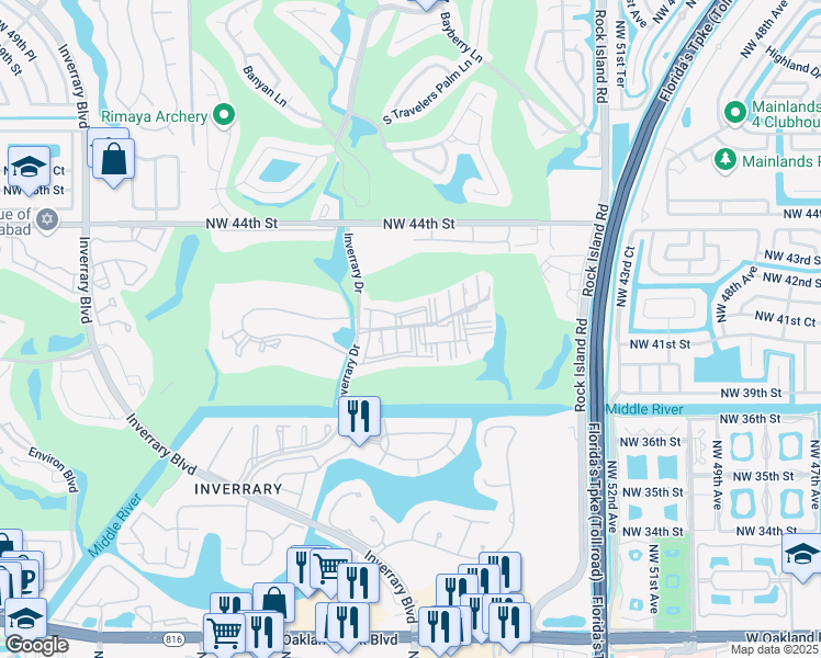 map of restaurants, bars, coffee shops, grocery stores, and more near 4156 Inverrary Drive in Lauderhill