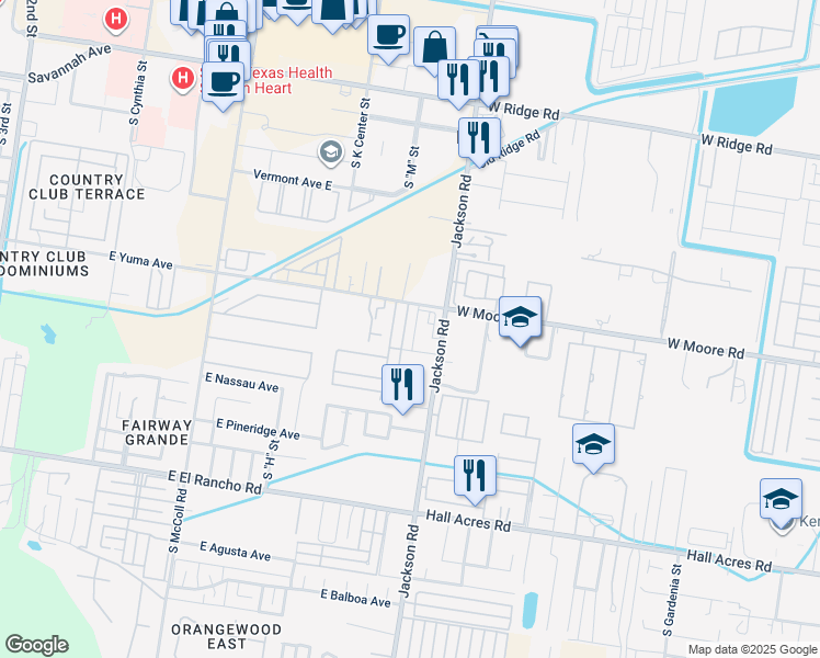 map of restaurants, bars, coffee shops, grocery stores, and more near 2609 South "M" Street in McAllen