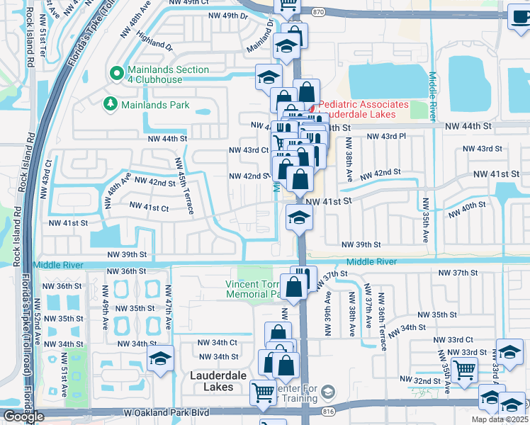 map of restaurants, bars, coffee shops, grocery stores, and more near 3990 Northwest 42nd Avenue in Lauderdale Lakes