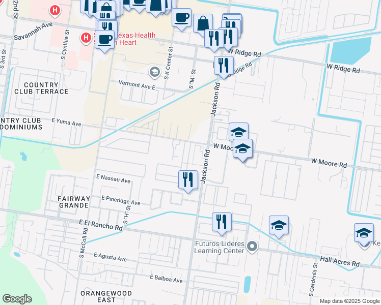 map of restaurants, bars, coffee shops, grocery stores, and more near 1413 Keeton Avenue in McAllen