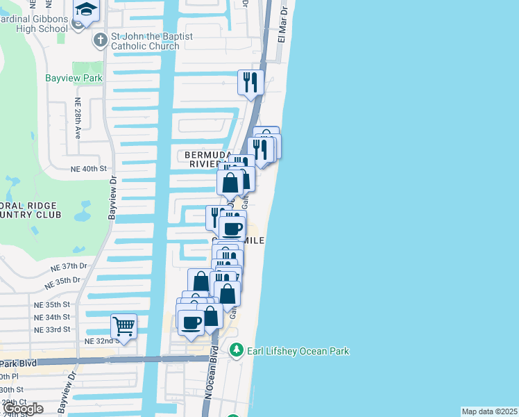 map of restaurants, bars, coffee shops, grocery stores, and more near 4010 Galt Ocean Drive in Fort Lauderdale