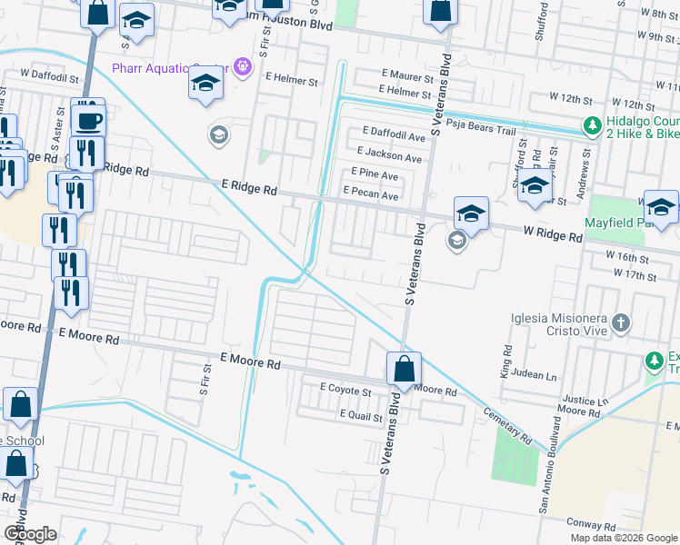 map of restaurants, bars, coffee shops, grocery stores, and more near 1308 Cynthia Lane in Pharr