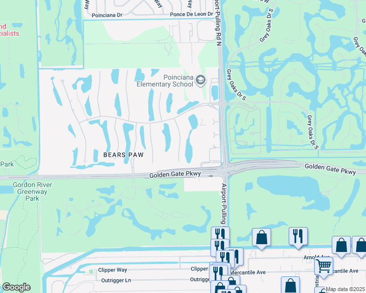 map of restaurants, bars, coffee shops, grocery stores, and more near 1532 Marsh Wren Lane in Naples