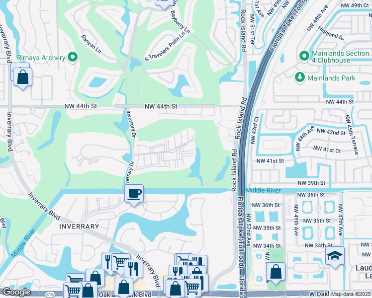 map of restaurants, bars, coffee shops, grocery stores, and more near 4164 Inverrary Drive in Lauderhill