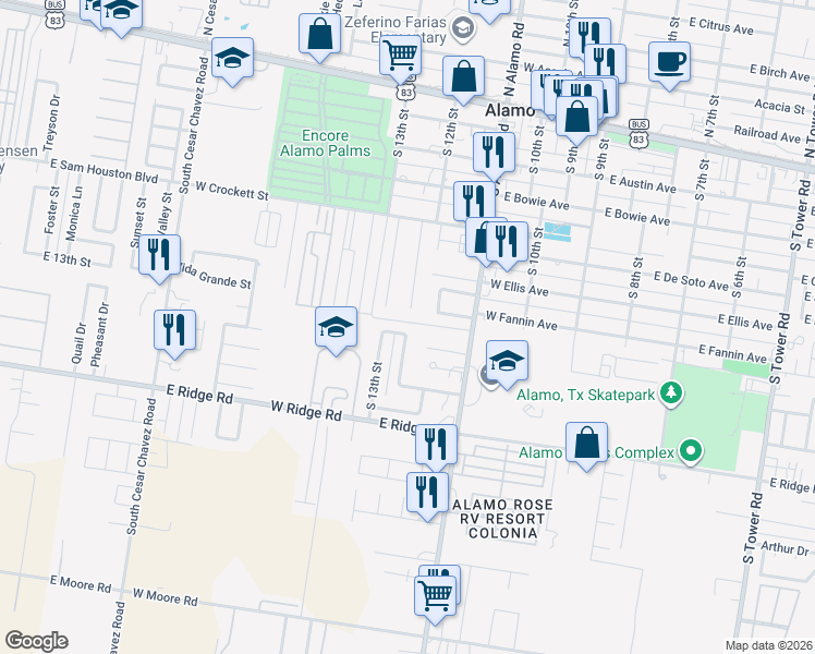 map of restaurants, bars, coffee shops, grocery stores, and more near 1210 West Garvin Avenue in Alamo