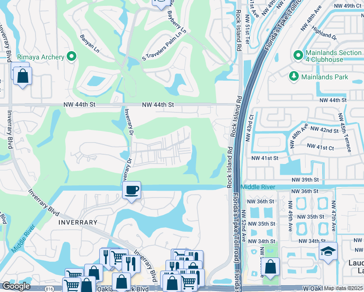map of restaurants, bars, coffee shops, grocery stores, and more near 4164 Inverrary Drive in Lauderhill