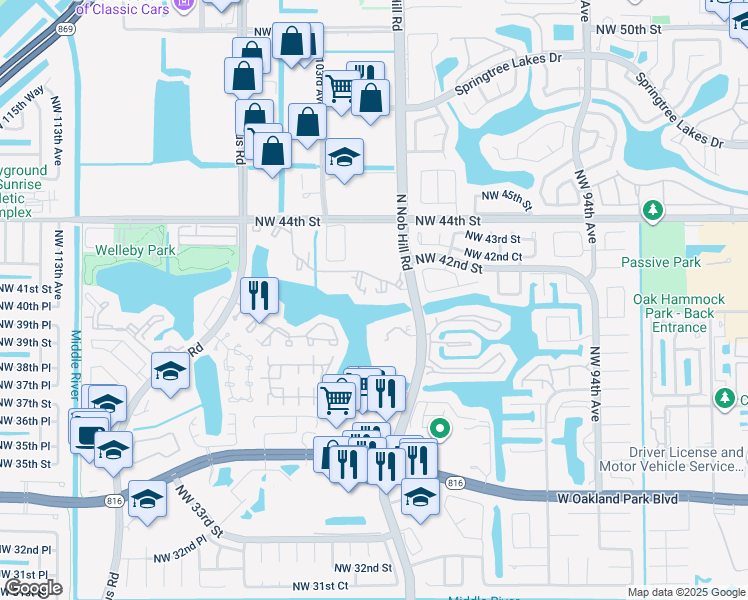 map of restaurants, bars, coffee shops, grocery stores, and more near 10020 Reflections Boulevard North in Sunrise