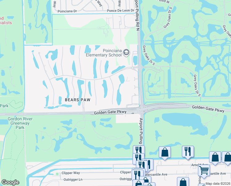 map of restaurants, bars, coffee shops, grocery stores, and more near 1536 Marsh Wren Lane in Naples