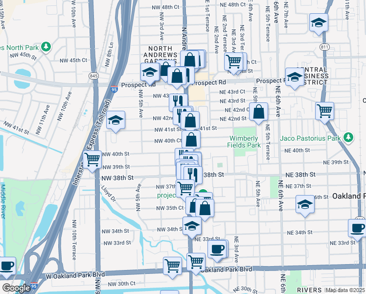 map of restaurants, bars, coffee shops, grocery stores, and more near 4047 North Andrews Avenue in Fort Lauderdale