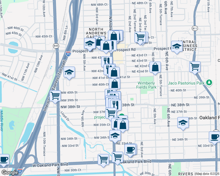 map of restaurants, bars, coffee shops, grocery stores, and more near 4047 North Andrews Avenue in Fort Lauderdale
