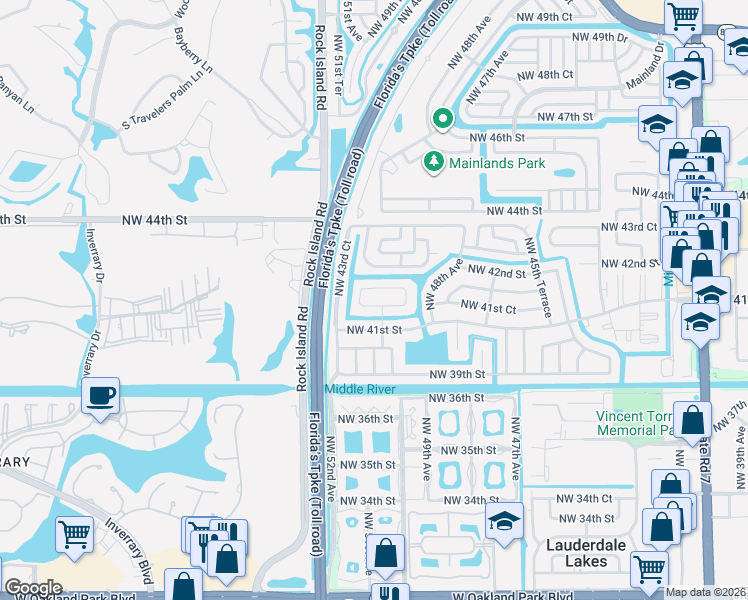 map of restaurants, bars, coffee shops, grocery stores, and more near 5030 Northwest 41st Place in Lauderdale Lakes
