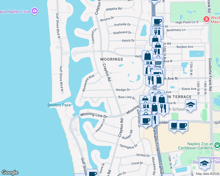 map of restaurants, bars, coffee shops, grocery stores, and more near 436 Putter Point Court in Naples