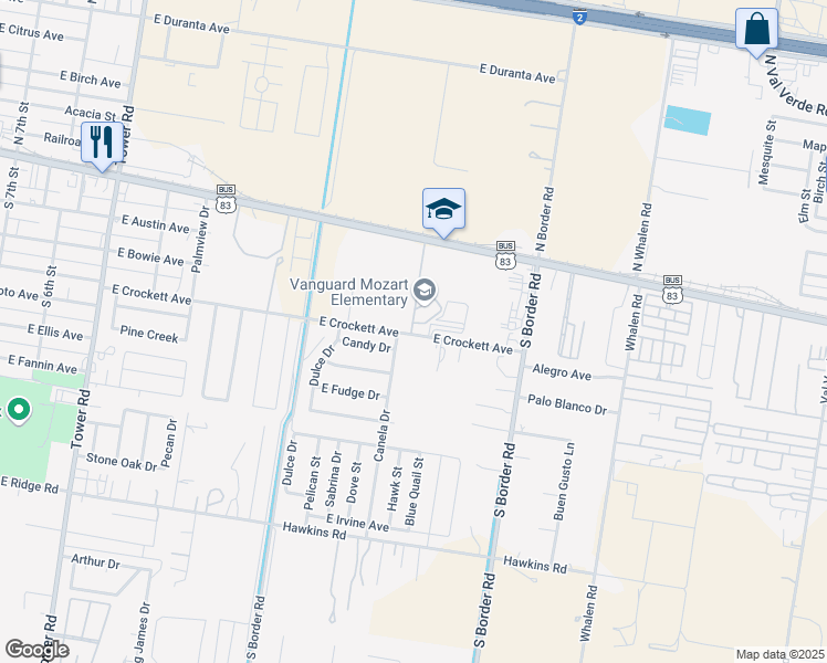map of restaurants, bars, coffee shops, grocery stores, and more near 311 East Crockett Avenue in Alamo