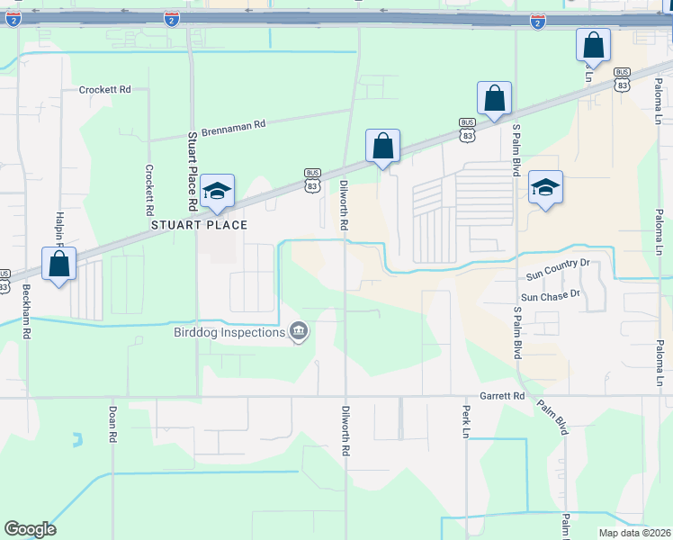 map of restaurants, bars, coffee shops, grocery stores, and more near 26247 Dilworth Road in Harlingen