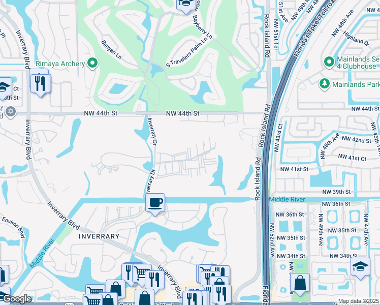 map of restaurants, bars, coffee shops, grocery stores, and more near 4172 Inverrary Drive in Lauderhill