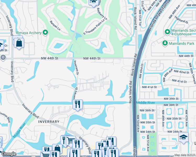 map of restaurants, bars, coffee shops, grocery stores, and more near 4172 Inverrary Drive in Lauderhill