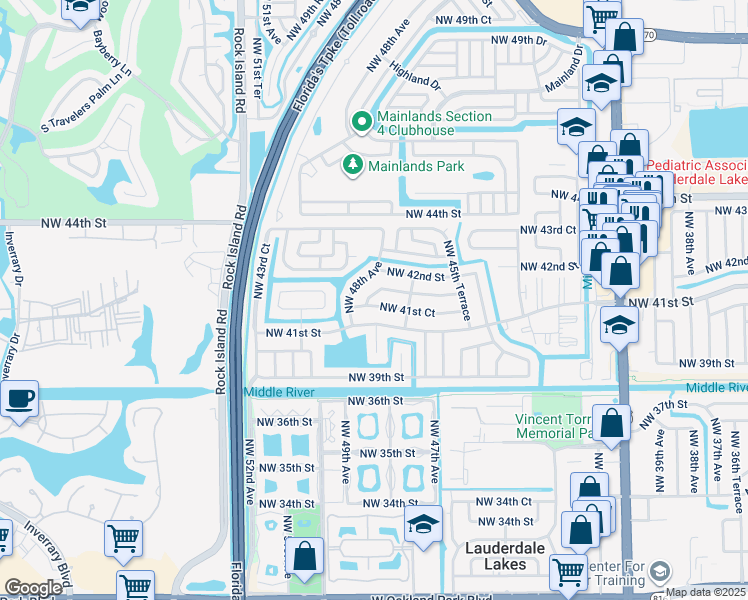 map of restaurants, bars, coffee shops, grocery stores, and more near 4761 Northwest 41st Court in Lauderdale Lakes