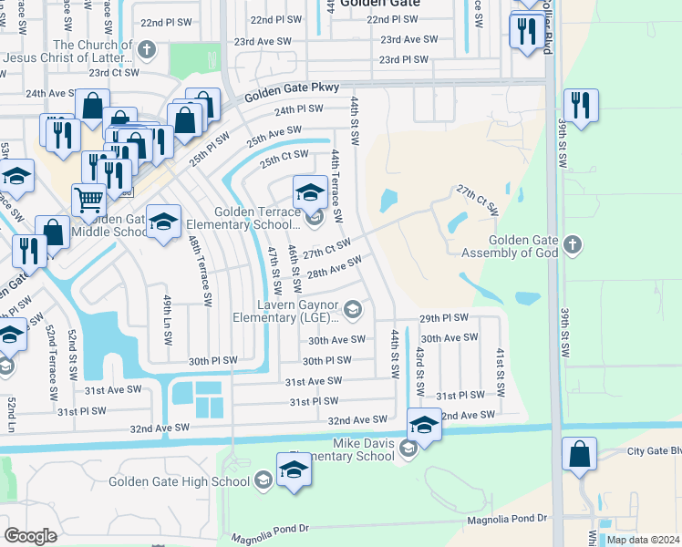 map of restaurants, bars, coffee shops, grocery stores, and more near 4478 28th Avenue Southwest in Naples
