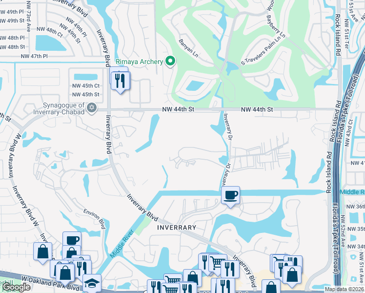 map of restaurants, bars, coffee shops, grocery stores, and more near 6201 North Falls Circle Drive in Lauderhill