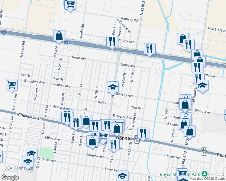 map of restaurants, bars, coffee shops, grocery stores, and more near 403 Texas 433 Spur in Donna