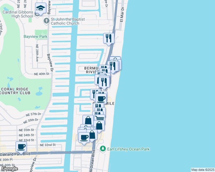 map of restaurants, bars, coffee shops, grocery stores, and more near 4004 Galt Ocean Drive in Fort Lauderdale