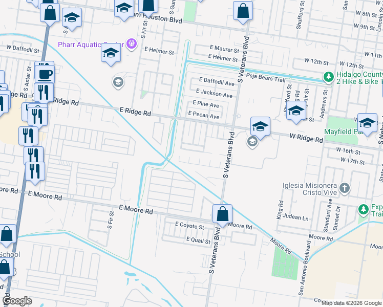 map of restaurants, bars, coffee shops, grocery stores, and more near 1308 Cynthia Lane in Pharr
