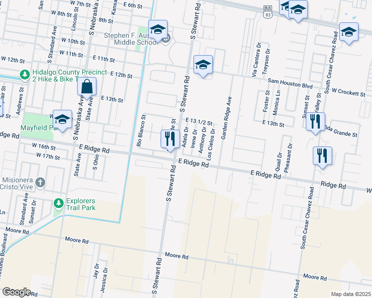 map of restaurants, bars, coffee shops, grocery stores, and more near 1407 Adela Drive in San Juan