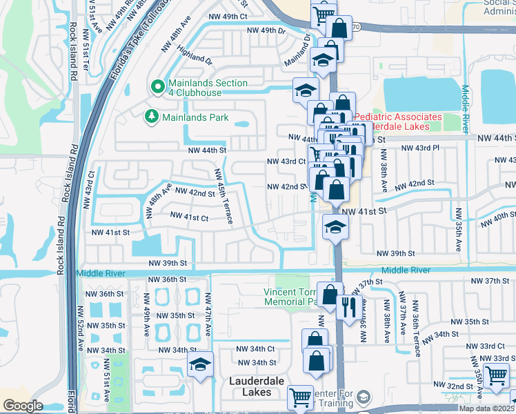 map of restaurants, bars, coffee shops, grocery stores, and more near 4141 Northwest 41st Street in Lauderdale Lakes