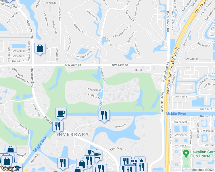 map of restaurants, bars, coffee shops, grocery stores, and more near 4078 Inverrary Drive in Lauderhill