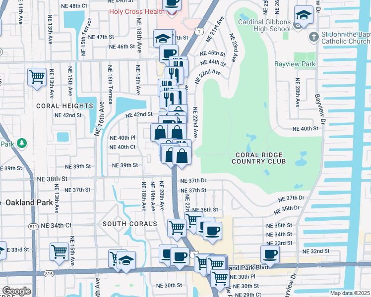 map of restaurants, bars, coffee shops, grocery stores, and more near 2110 Northeast 39th Street in Fort Lauderdale