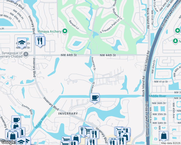 map of restaurants, bars, coffee shops, grocery stores, and more near 5961 North Falls Circle Drive in Lauderhill