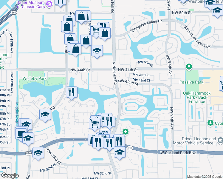 map of restaurants, bars, coffee shops, grocery stores, and more near 10020 Reflections Boulevard North in Sunrise
