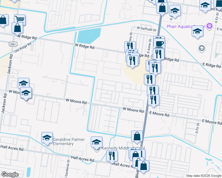 map of restaurants, bars, coffee shops, grocery stores, and more near 263 Mistletoe in Pharr