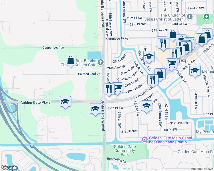 map of restaurants, bars, coffee shops, grocery stores, and more near 2724 Tropical Way in Naples