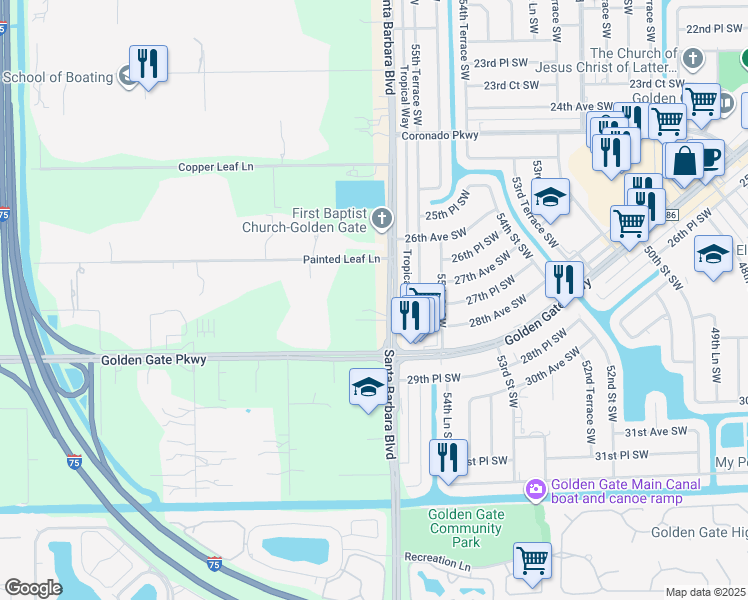 map of restaurants, bars, coffee shops, grocery stores, and more near 2881 Santa Barbara Boulevard in Naples