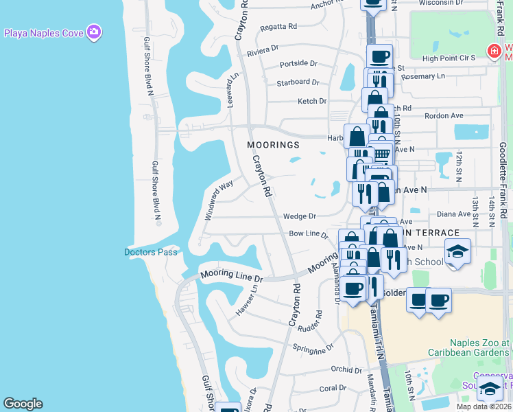 map of restaurants, bars, coffee shops, grocery stores, and more near 436 Putter Point Court in Naples