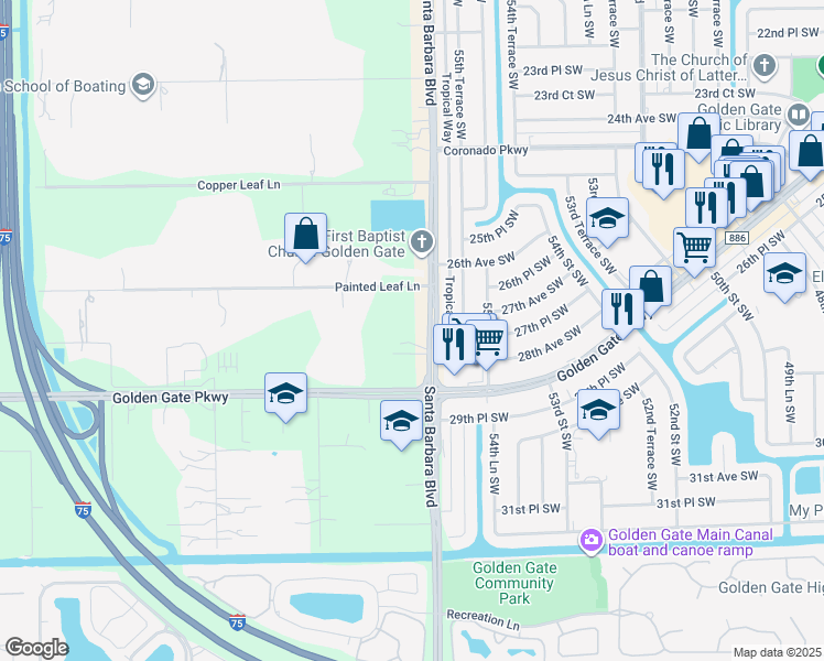 map of restaurants, bars, coffee shops, grocery stores, and more near 2881 Santa Barbara Boulevard in Naples