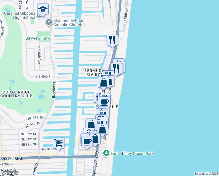 map of restaurants, bars, coffee shops, grocery stores, and more near 4004 Galt Ocean Drive in Fort Lauderdale