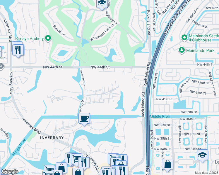 map of restaurants, bars, coffee shops, grocery stores, and more near 4172 Inverrary Drive in Lauderhill