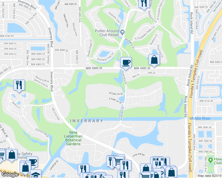 map of restaurants, bars, coffee shops, grocery stores, and more near 5961 North Falls Circle Drive in Lauderhill