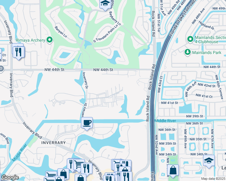 map of restaurants, bars, coffee shops, grocery stores, and more near 4172 Inverrary Drive in Lauderhill
