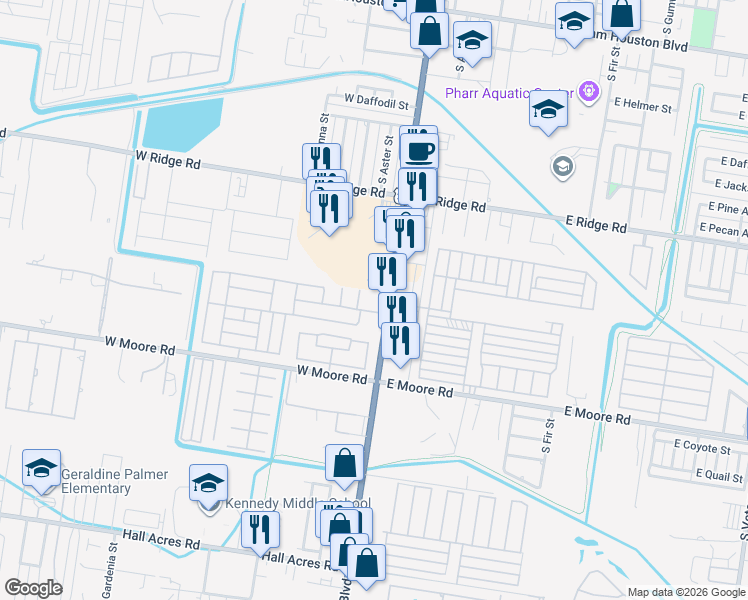 map of restaurants, bars, coffee shops, grocery stores, and more near 1536 South Cage Boulevard in Pharr
