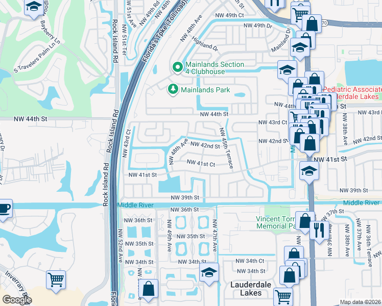 map of restaurants, bars, coffee shops, grocery stores, and more near 4761 Northwest 41st Court in Lauderdale Lakes