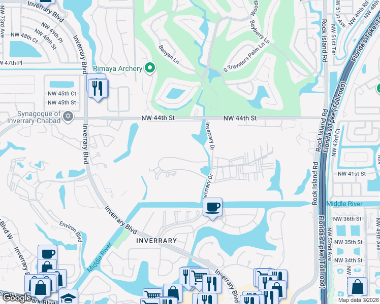 map of restaurants, bars, coffee shops, grocery stores, and more near 5961 North Falls Circle Drive in Lauderhill