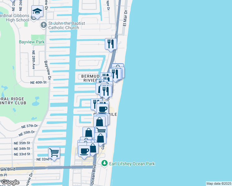 map of restaurants, bars, coffee shops, grocery stores, and more near 4010 Galt Ocean Drive in Fort Lauderdale