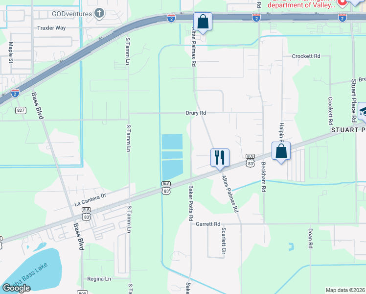 map of restaurants, bars, coffee shops, grocery stores, and more near 421 Countryside Lane in Harlingen