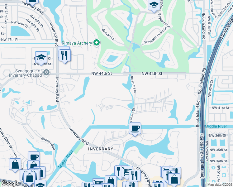 map of restaurants, bars, coffee shops, grocery stores, and more near 6061 North Falls Circle Drive in Lauderhill
