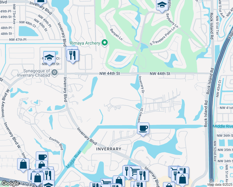 map of restaurants, bars, coffee shops, grocery stores, and more near 6201 North Falls Circle Drive in Lauderhill